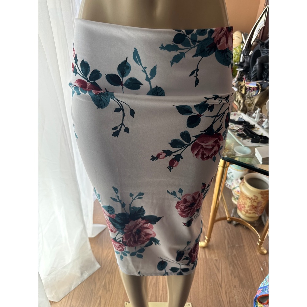 Silhouette NYC Floral Pencil Skirt XL White‎ Pink Rose Bodycon Midi Made in USA